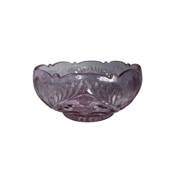 Vintage Mosser Inverted Thistle Rose Pink Footed 8” Round Serving Bowl MCM - Picture 4 of 10